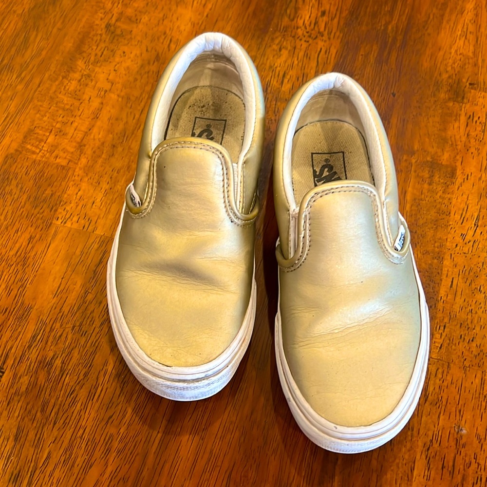 Vans Girls Gold Slip on Ashers Sneakers 13